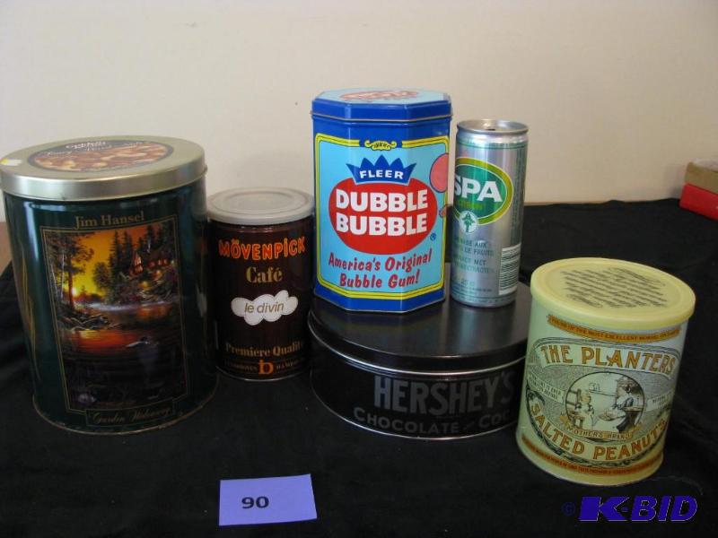 lot 90 image: collectable tins (6), Hershey, Double Bubble,...