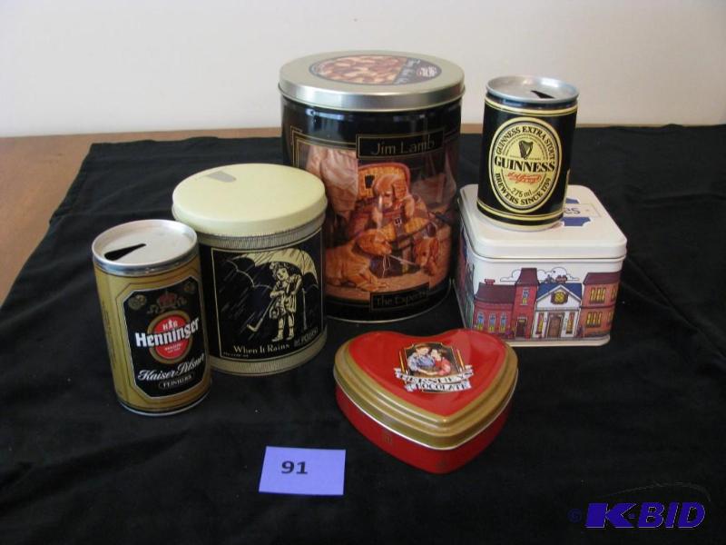 lot 91 image: collectable tins (6), Guinness, Mortons, Her...