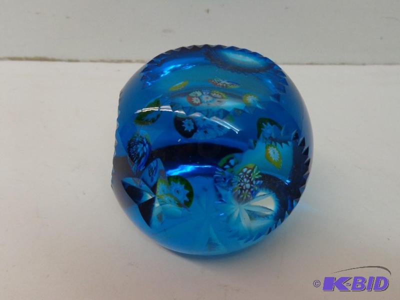 Cobalt Blue Glass Millefiori Paper Weight Exc...