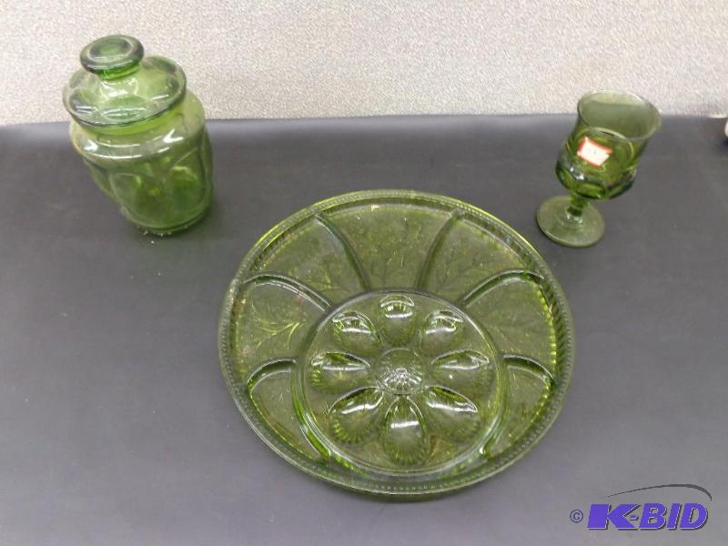Carnival Glass Divided Platter, Goblet and Ca...