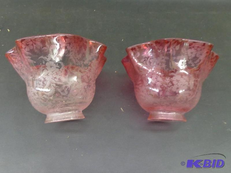 Etched Rose Colored Light Shades 2) 6&quot x...