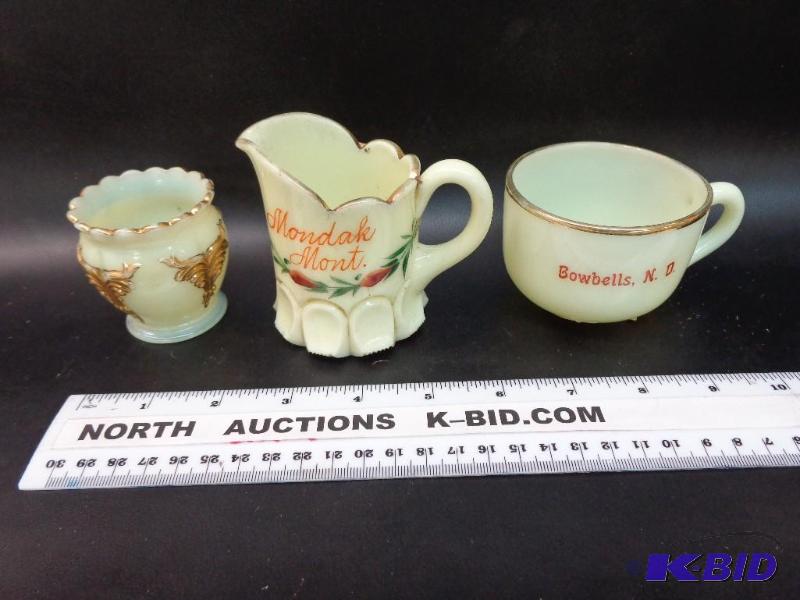 Custard Glass Sugar Bowl, Creamer and Tea Cup...