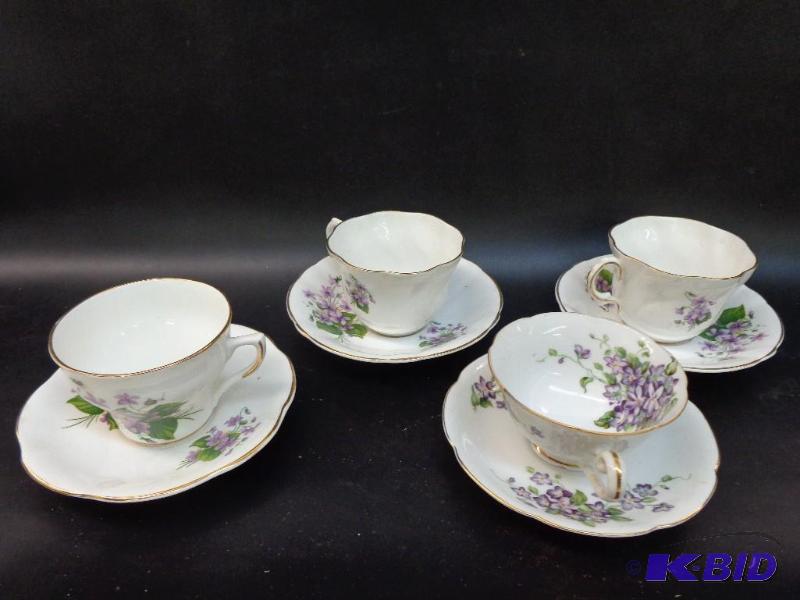 4 Matching Cups With Trays Royal Dover China,...