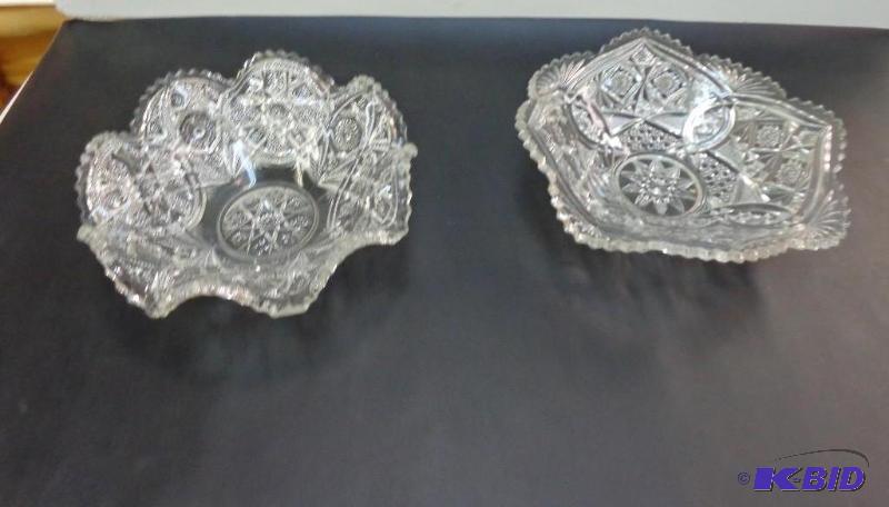 Two Crystal Serving Bowls Crimped Glass Bowls...