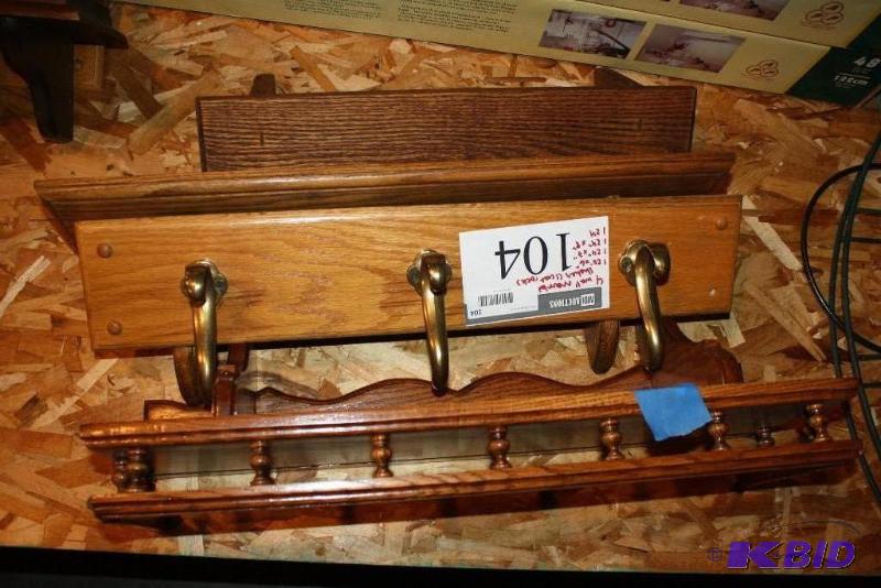 lot 104 image: Lot of (4) Wooden Wall-Mounted Shelves and Co...