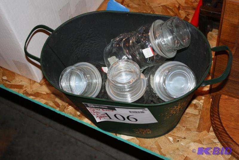lot 106 image: Bin Lot of Snowmen Jars wLids Glass 8"...