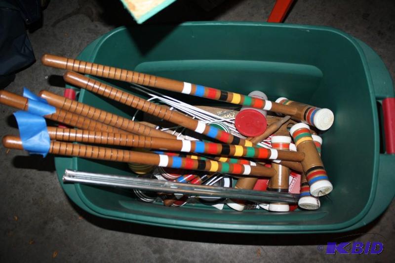 lot 119 image: Bin Lot of Miscellaneous Croquet Parts Includ...