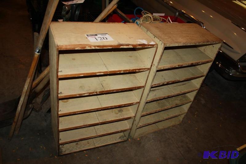 lot 120 image: Lot of (2) Wooden Shelving Units 6 shelves ...