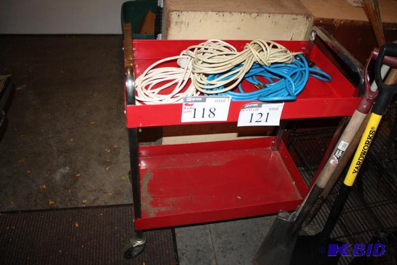 lot 121 image: Metal Cart wwheels & handle red & b...