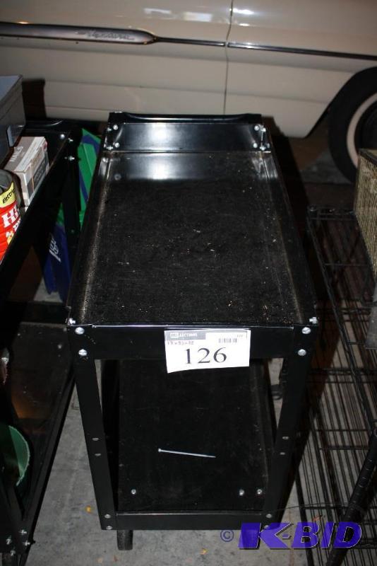 lot 126 image: Metal Cart wwheels and handle black 2 shel...