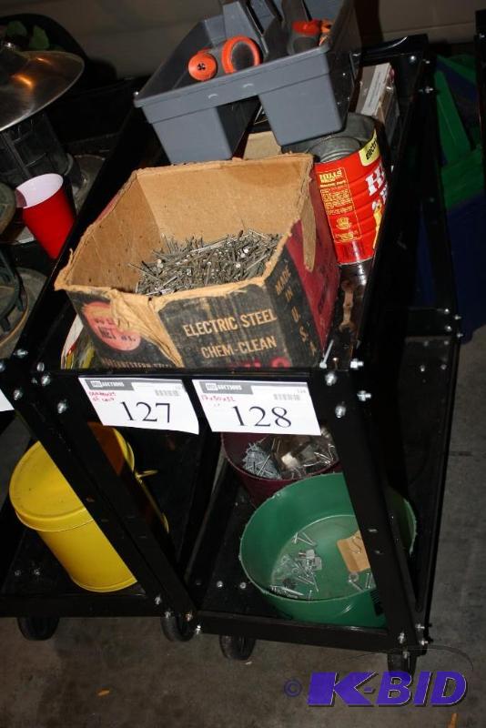 lot 128 image: Metal Cart wwheels & handle black 2 sh...