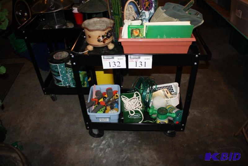 lot 132 image: Metal Cart wwheels & handle black 2 sh...