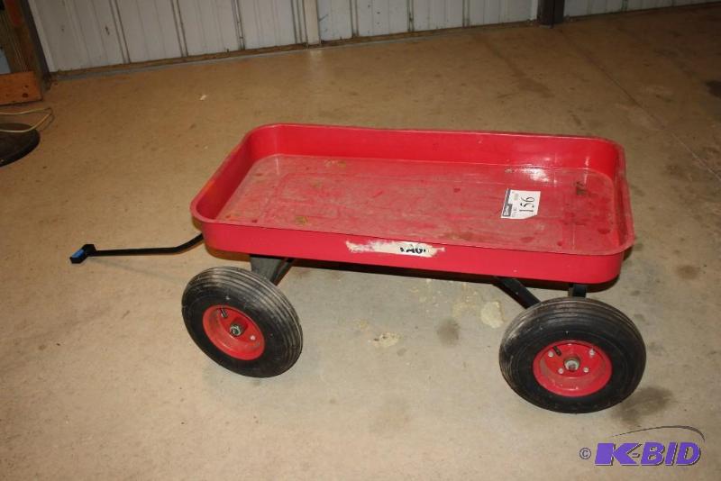 lot 156 image: Red Wagon with pull handle & wheels red...