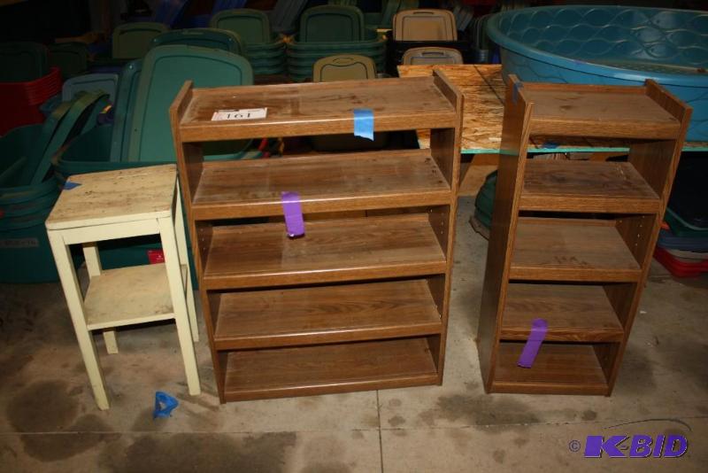 lot 161 image: Lot of (3) Wooden Shelving Units 17" x ...