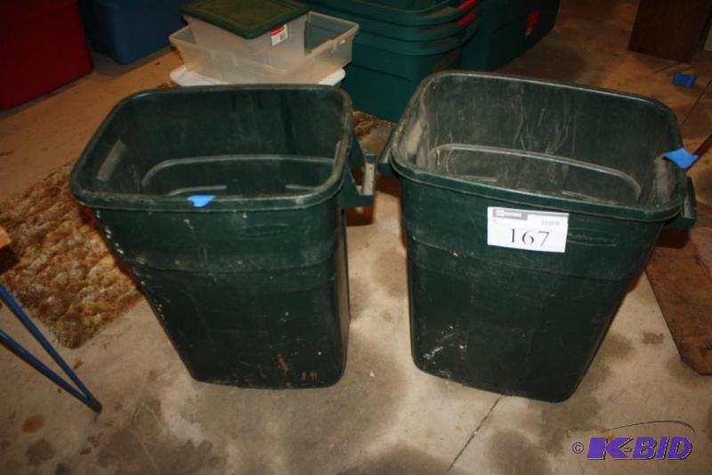 lot 167 image: Lot of (2) Rubbermaid Garbage Bins rectangul...
