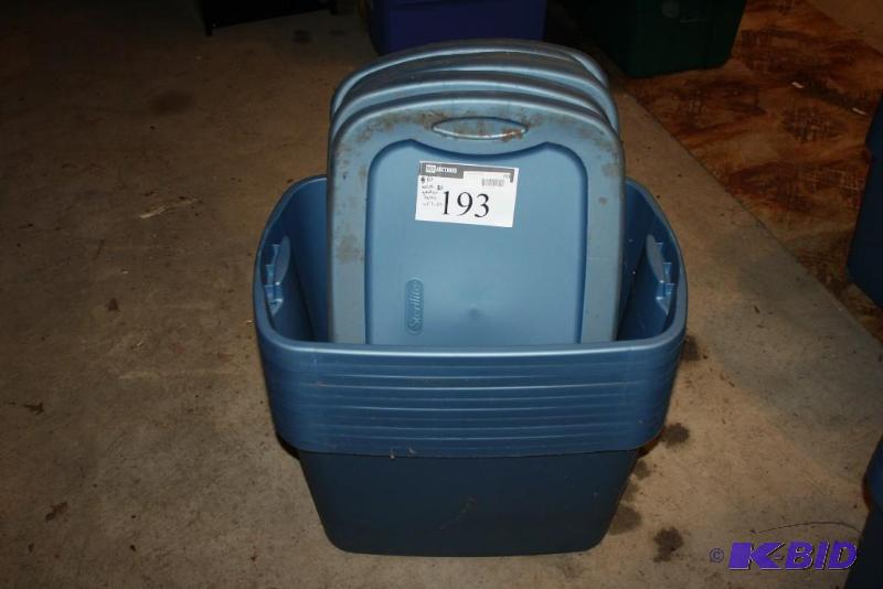 lot 193 image: Lot of (10) Plastic Totes wLids 20 Gallon ...