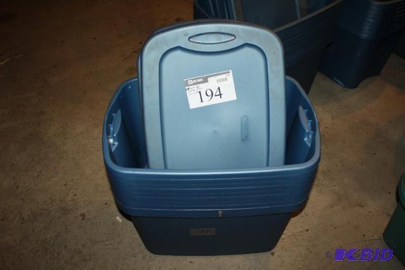 lot 194 image: Lot of (10) Plastic Totes wLids 20 Gallon ...