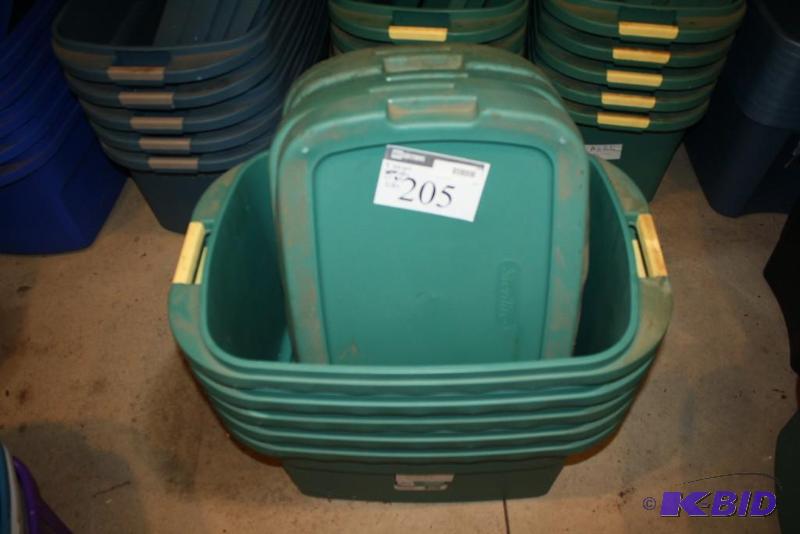 lot 205 image: Lot of (5) Plastic Totes wLids 20 Gallon G...
