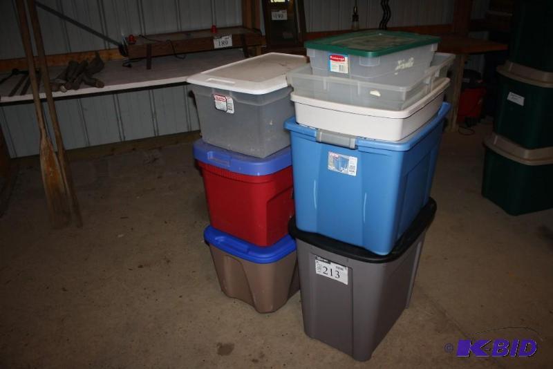 lot 213 image: Lot of (8) Miscellaneous Plastic Totes wapp....