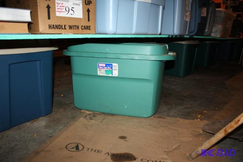 lot 221 image: Lot of (6) Plastic Totes wLids 33 gallon, a...