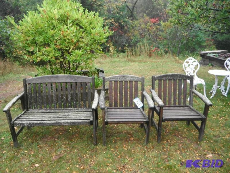 lot 244 image: Lot of (3) Outdoor Furniture Including Woode...