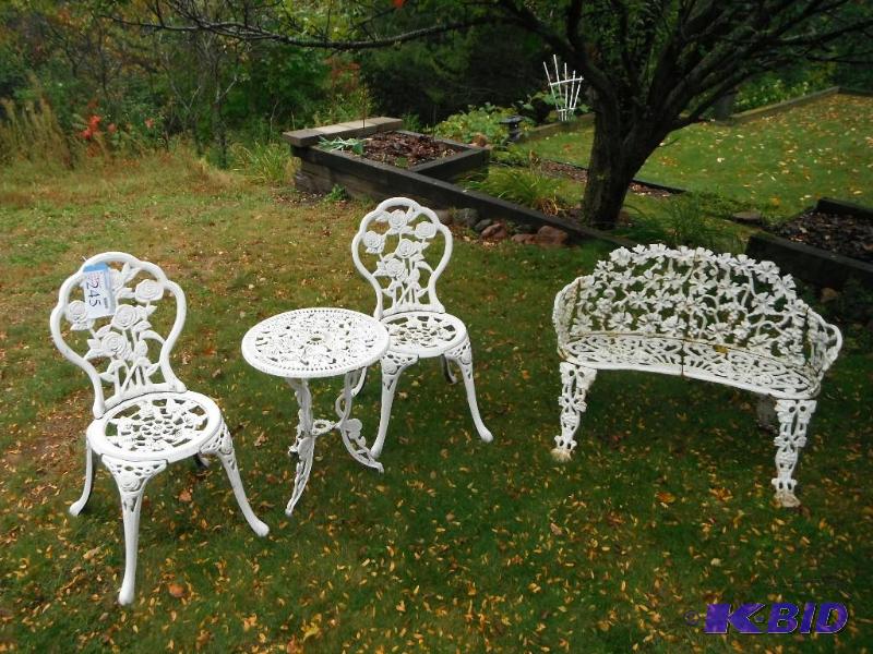 lot 245 image: Lot of (4) Patio Furniture wOrnate Metal Fra...