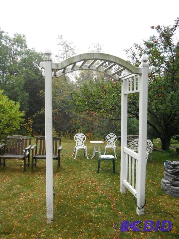 lot 246 image: Lawn ArborTrellis Wooden Fenced Side Deco...