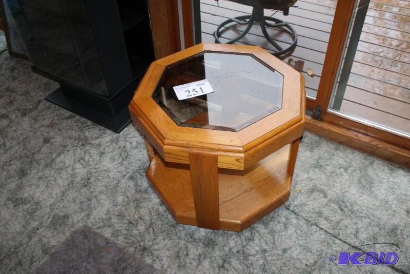 lot 251 image: Wooden Table wGlass Insert Octagon Shape 2...