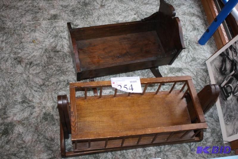lot 254 image: Lot of (2) Vintage Wooden Cribs Rocker Crib,...