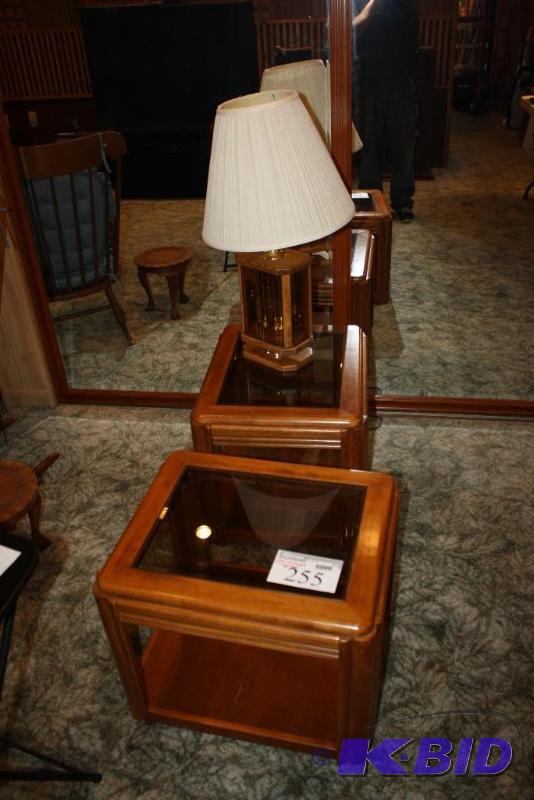 lot 255 image: Lot of (3) Including Wooden End Table wGlas...