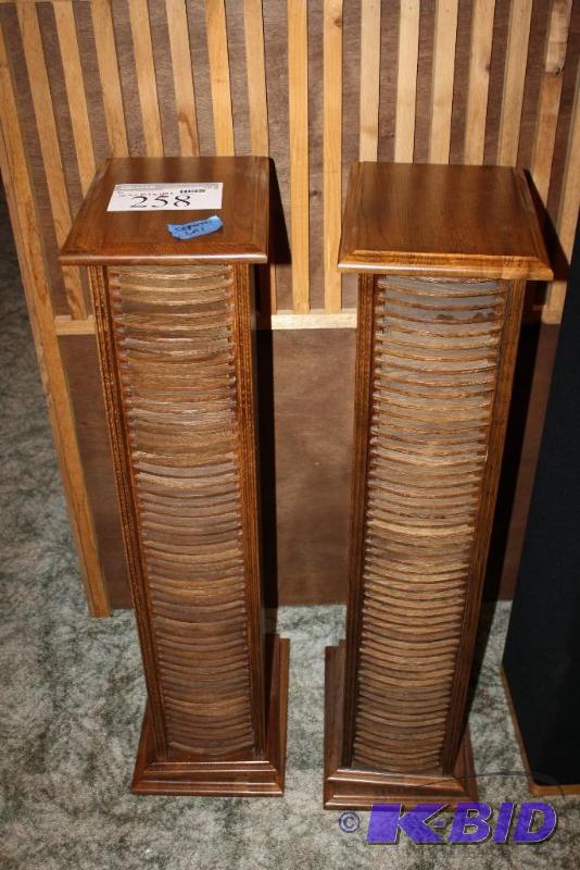lot 258 image: Lot of (2) Wooden Compact Disc Towers app. 5...