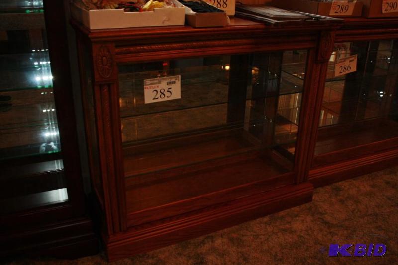 lot 285 image: Wooden Display Unit wGlass Shelves Ornate S...