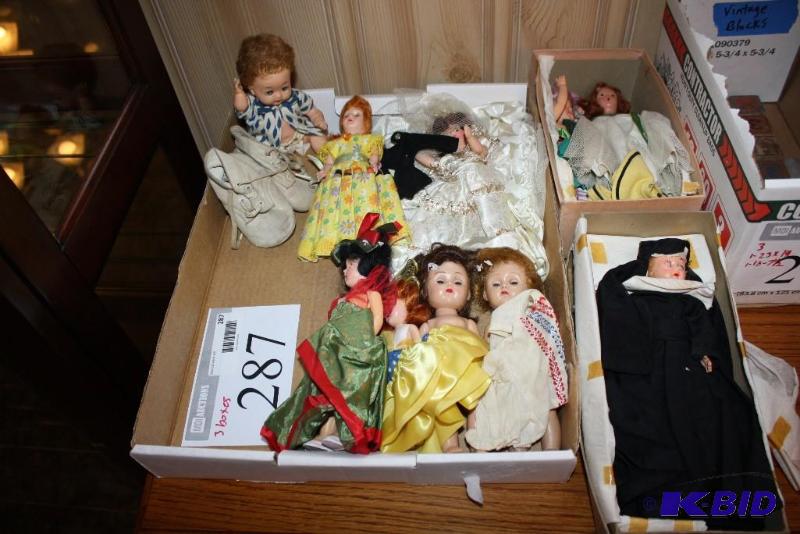lot 287 image: Box Lot of (3) Miscellaneous Dolls app. 9 ct...
