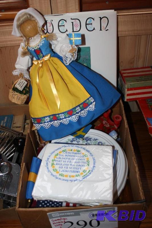 lot 290 image: Box of Swedish Themed Collectibles Including...
