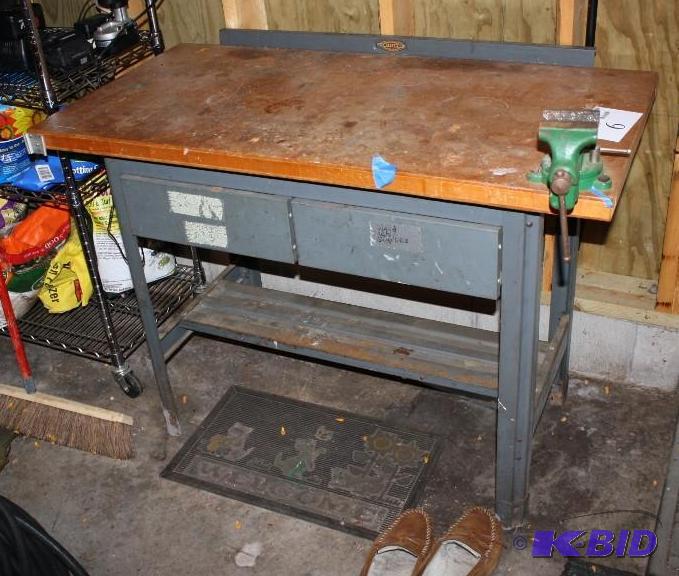 lot 6 image: Craftsman Work Bench two drawers wooden top...