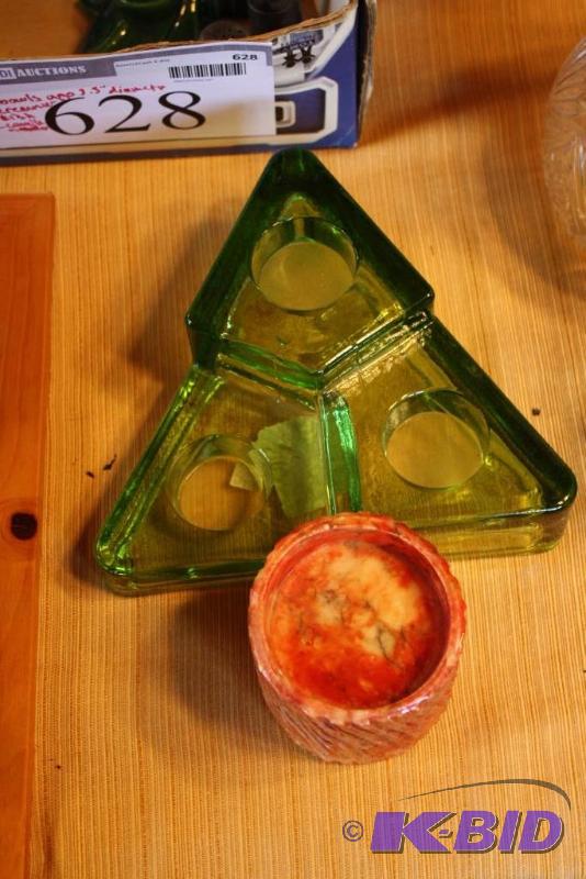 lot 630 image: Lot of (2) Glass Pine Tree Shaped 3-Spot Cand...