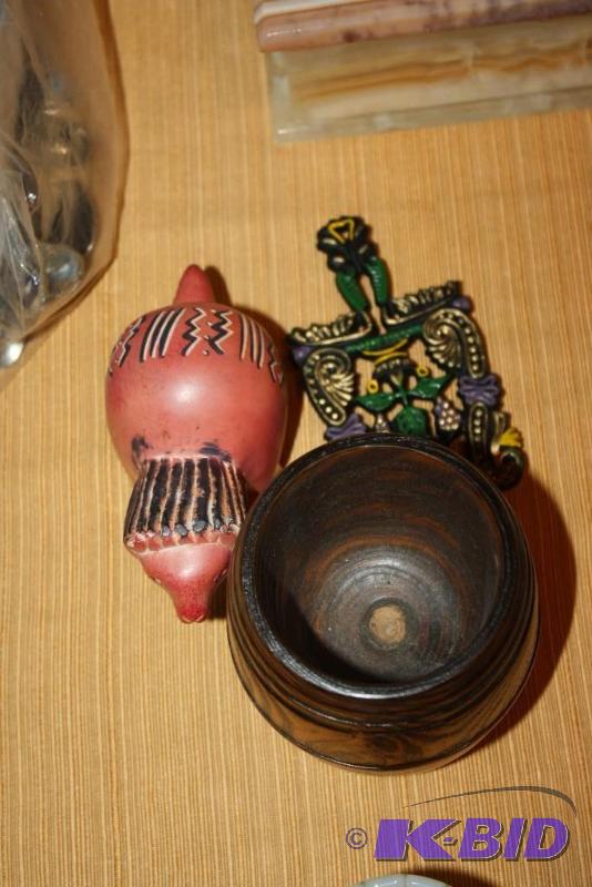 lot 636 image: Lot of (3) Including Wooden Candle Holder, 5...