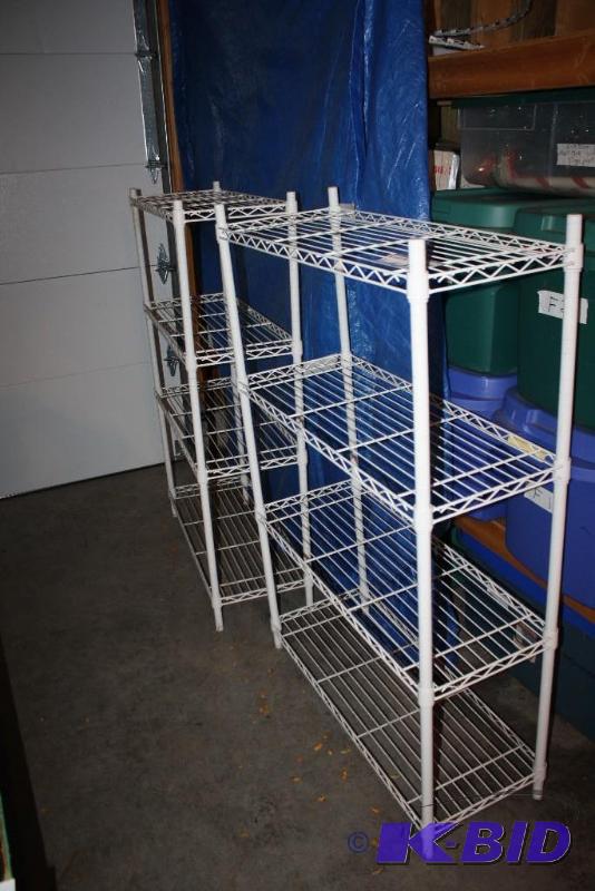 lot 64 image: Lot of (2) Shelving Units Metal Wire White...