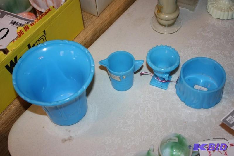 lot 643 image: Lot of (4) Colored Glass Cups & Serving D...
