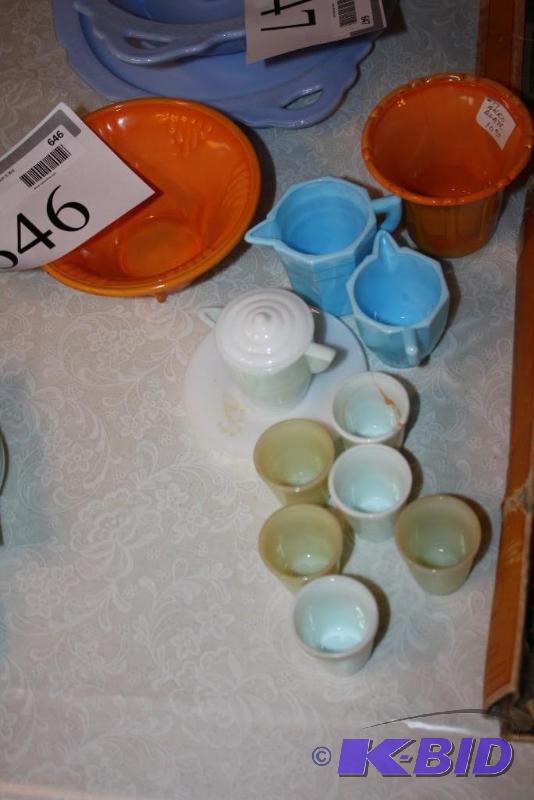 lot 646 image: Lot of (13) Including Colored Glass Cups, Bl...