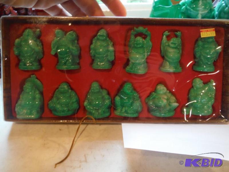 lot 666 image: Box of Carved Jade Buddah Figurines app. 12 ...