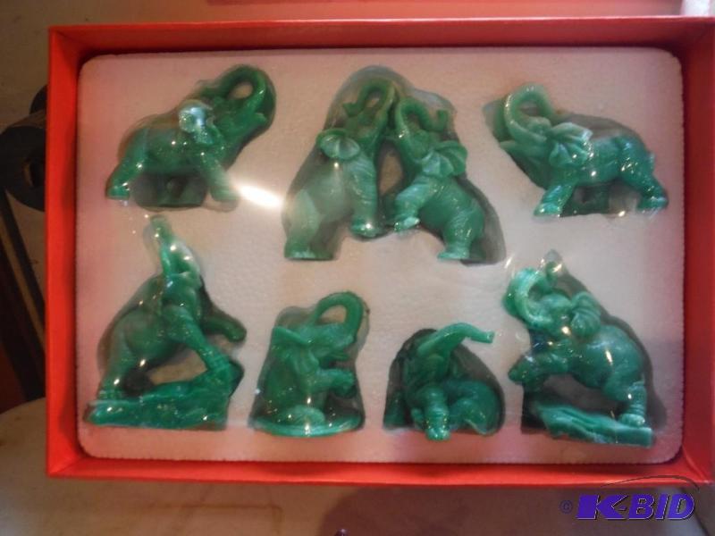 lot 669 image: Box of Jade Elephant Figurines New In Box a...