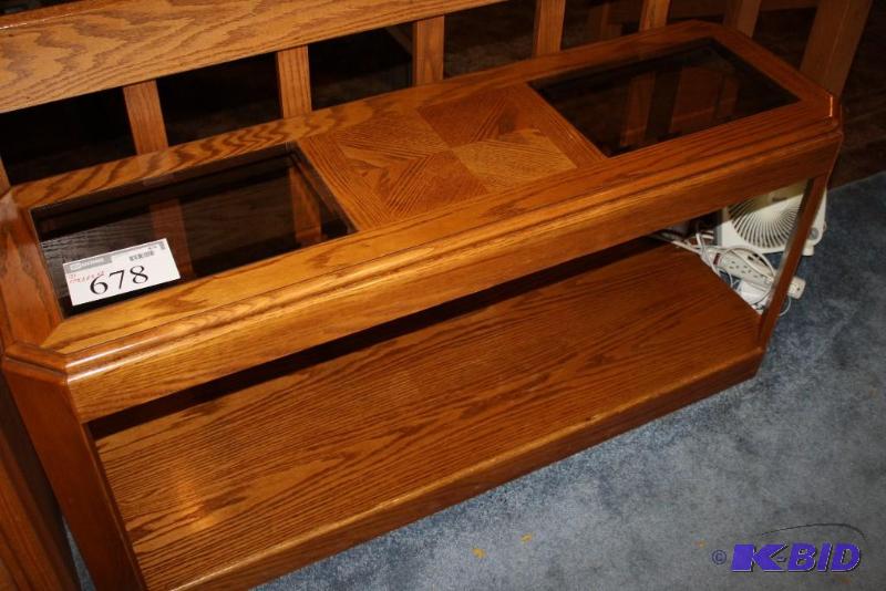 lot 678 image: Lot of (2) Wooden Tables wDual Glass Inserts...