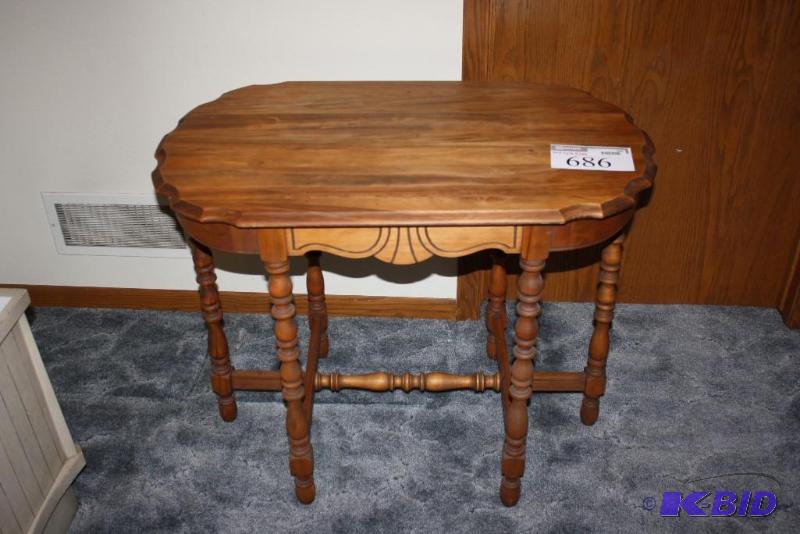 lot 686 image: Wooden Table wOrnate Scrollwork 36" x ...