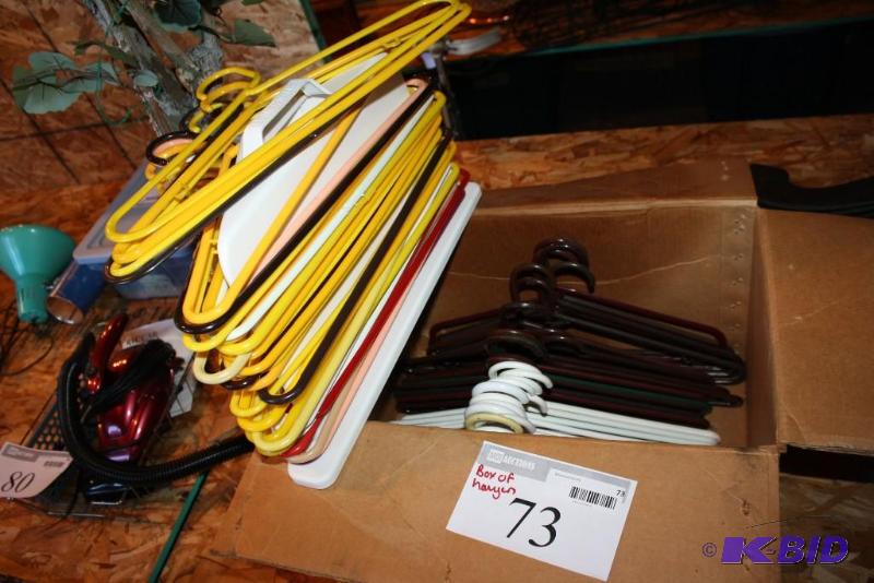 lot 73 image: Box of Plastic Coat Hangers Miscellaneous Co...
