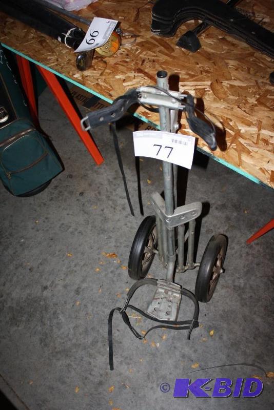 lot 77 image: Golf Bag Caddy on Wheels Metal Frame wadjus...