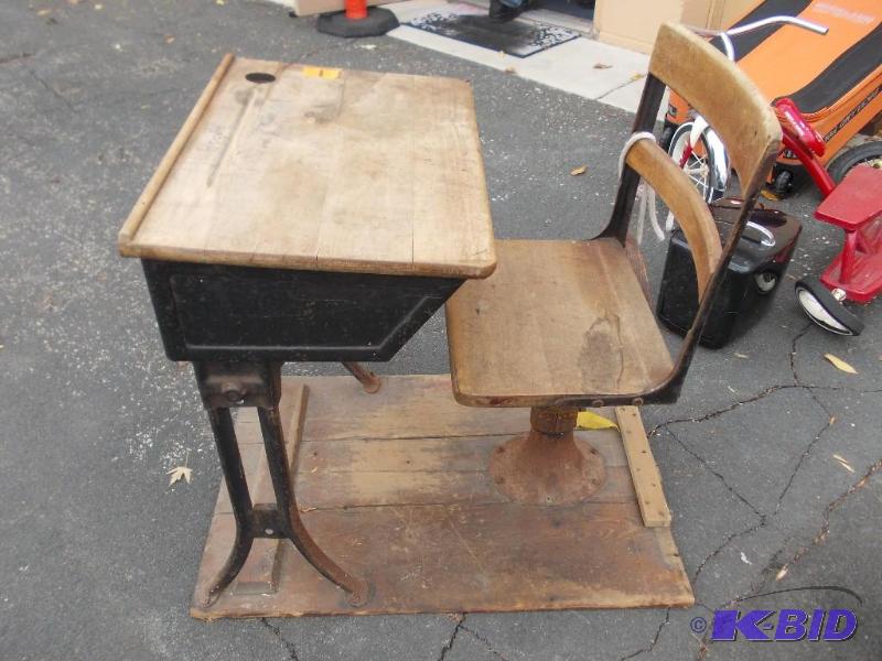 Wood School Desk With Chair (Mounted To Base)...