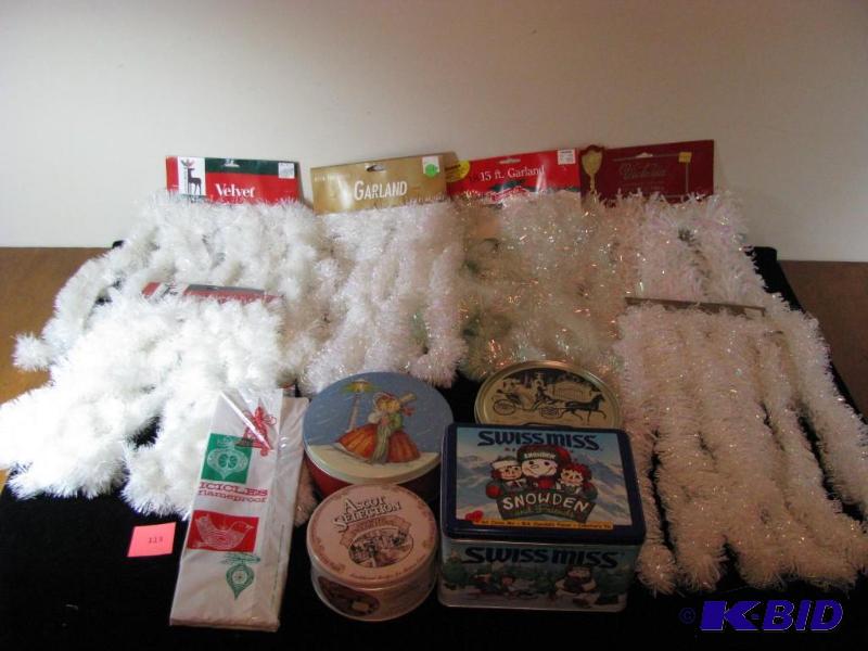 lot 113 image: 6 pkg new unused white garland and 4 decorati...
