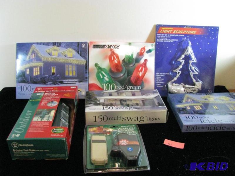 lot 50 image: Large lot of new Christmas lights, light scul...