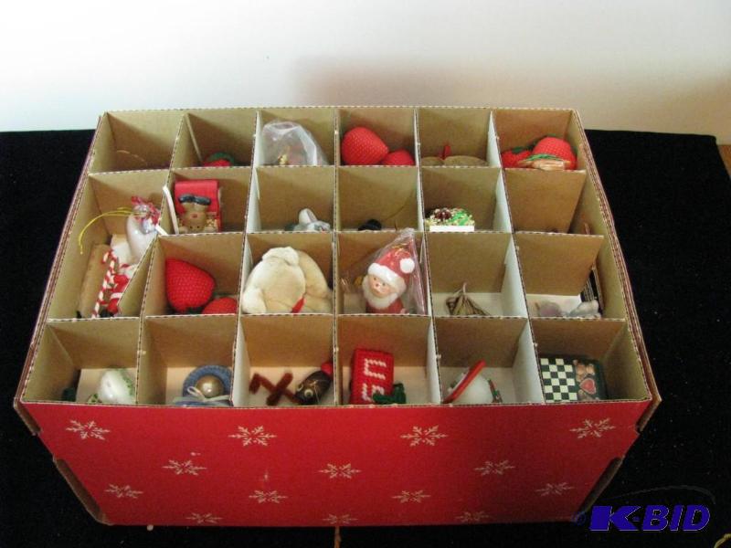 lot 55 image: Large box of holiday Christmas ornaments, Avo...